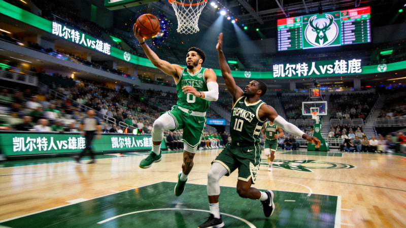 NBA常规赛直播画面 - 波士顿凯尔特人队对阵密尔沃基雄鹿队，塔图姆突破上篮