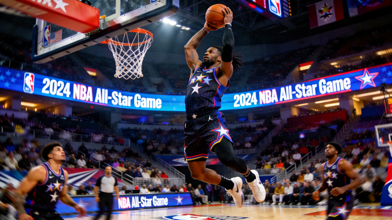 NBA全明星赛直播画面 - 2024年全明星正赛，球员表演精彩扣篮